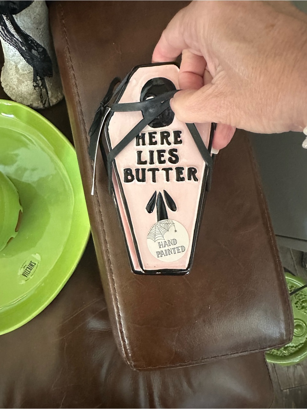Pink and Black 'Here Lies Butter' Coffin 🧈 holder tjmaxx homegoods Halloween ⚰️